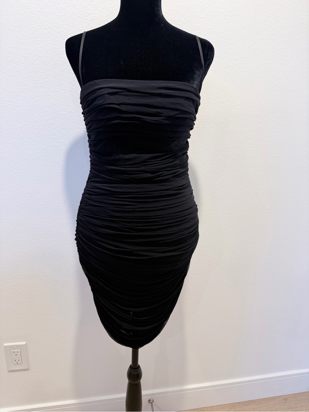 House of CB Black Ruched Strapless Bodycon Dress